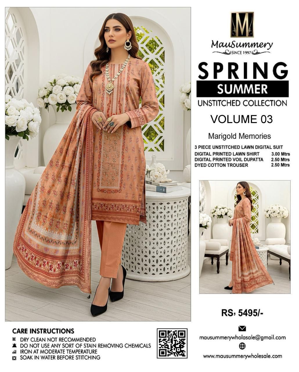Mausummery lawn 3 - Piece Un - stiched - Zyra