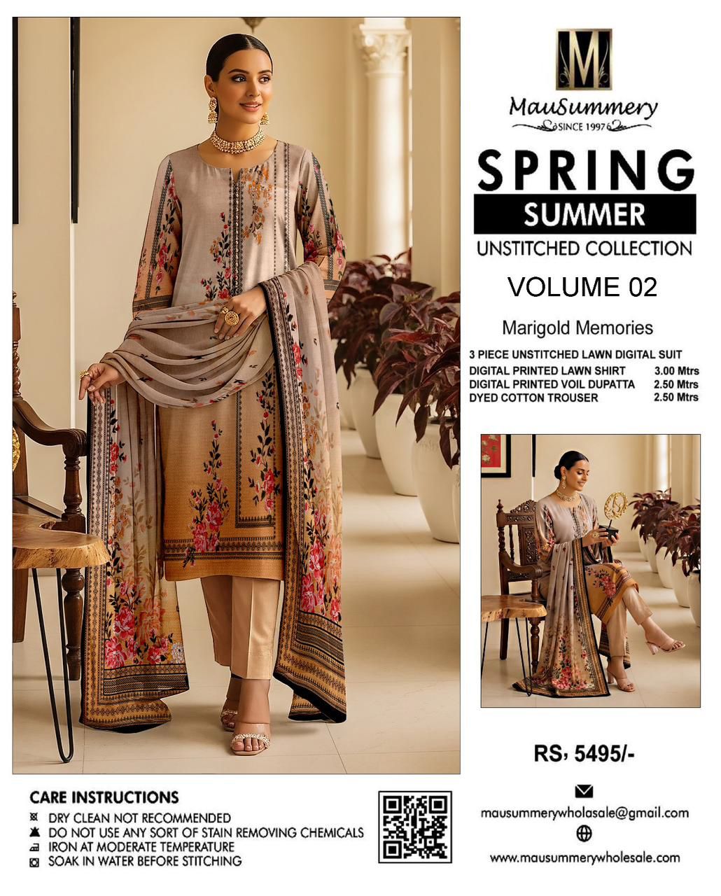 Mausummery lawn 3 - Piece Un - stiched - Zyra
