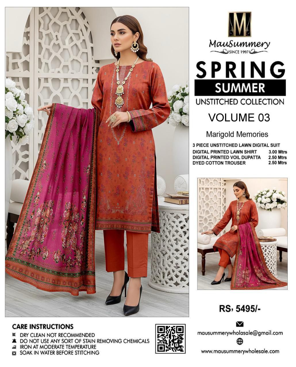 Mausummery lawn 3 - Piece Un - stiched - Zyra